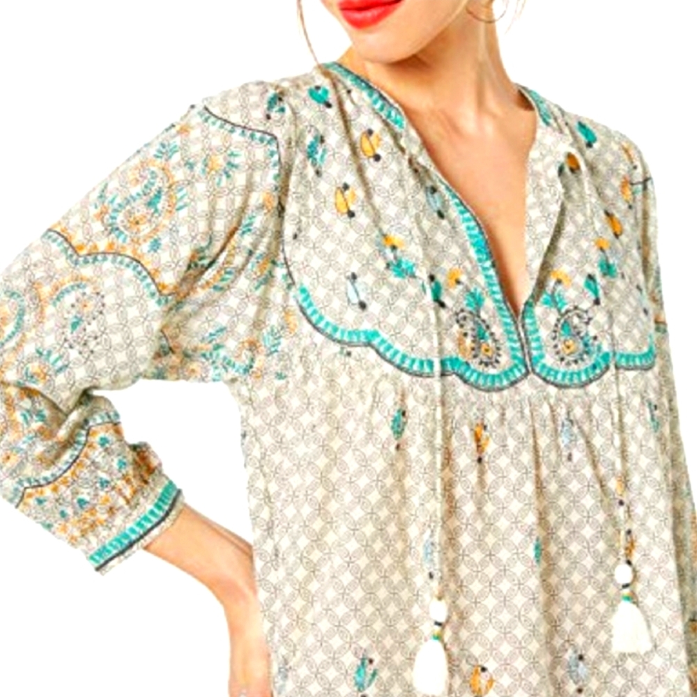 New LUCKY BRAND Evelyn Embroidered Peasant Top
